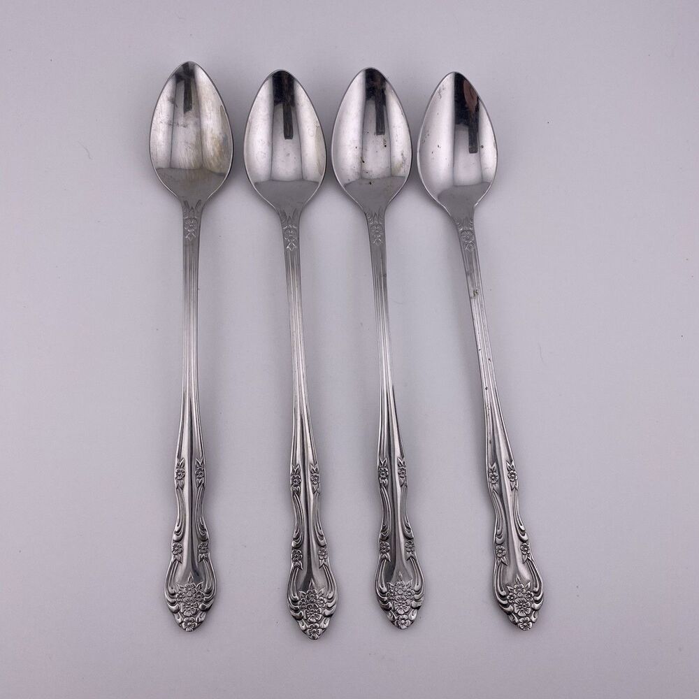 Rogers DREAM ROSE / ROSE BUD Stainless Korea Ice Tea Spoons Set Of 4 Size 7.5”